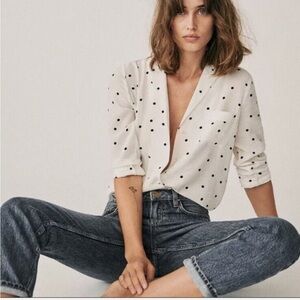 Sezane Silk Florence Ecru Polka Dot shirt